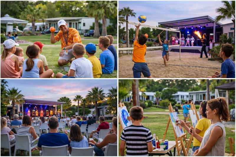 activités en camping avec club enfants, sport, spectacle en soirée et atelier créatif pour toute la famille
