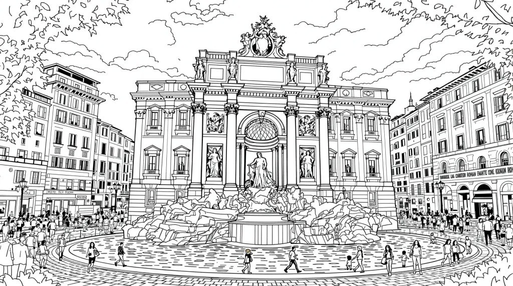 Dessin de la Fontaine de Trevi