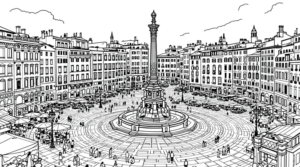 dessin de la place Navone vue de haut